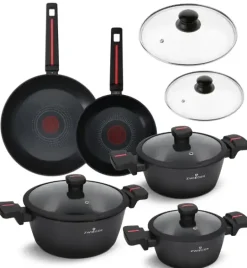 ZWIEGER RED LINE Komplet garnków z pokrywkami 18, 20, 24 cm + Patelnie 20, 28 cm + Pokrywki szklane