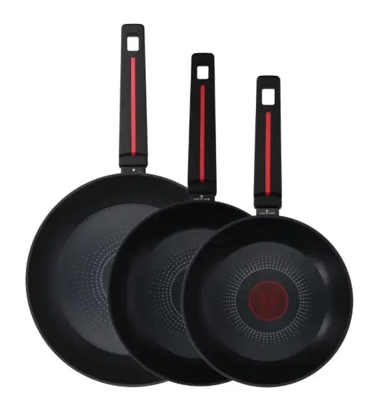 ZWIEGER RED LINE Komplet patelni 20, 24, 28 cm + pokrywki szklane / powłoka nieprzywierająca TitanEX