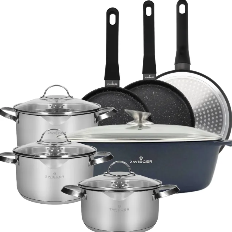 ZWIEGER VERON Komplet garnków 6 el z pokrywkami 20, 22, 24 cm + Patelnie 20, 24, 28 cm + Brytfanna 32 cm