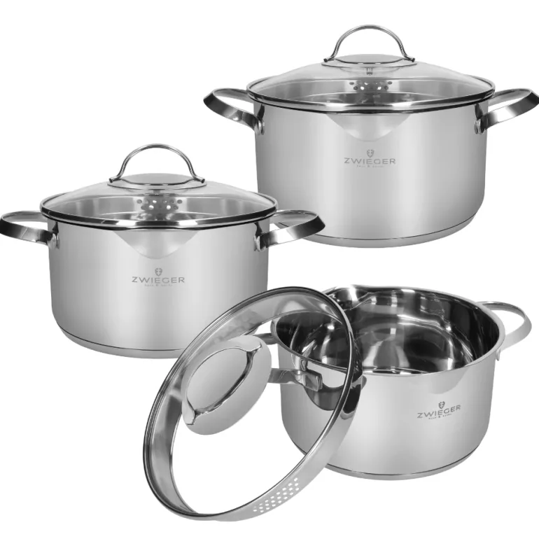 ZWIEGER VERON Komplet garnków 6 el z pokrywkami 20, 22, 24 cm + Patelnie 20, 24, 28 cm + Pokrywki uniwersalne