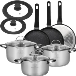 ZWIEGER VERON Komplet garnków 6 el z pokrywkami 20, 22, 24 cm + Patelnie 20, 24, 28 cm + Pokrywki uniwersalne