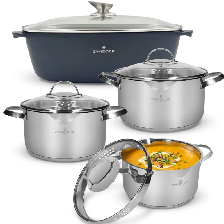 ZWIEGER VERON Komplet garnków 6 el z pokrywkami 20, 22, 24 cm + Brytfanna Veron 32 cm