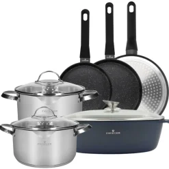 ZWIEGER VERON Komplet garnków z pokrywkami 22, 24 cm + 3 patelnie + Brytfanna / stal nierdzewna