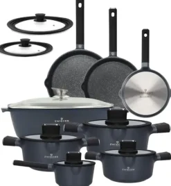 ZWIEGER VESNA Komplet garnków 6 el z pokrywkami 20, 24, 28 cm + Rondel 16 cm + Patelnie 20, 24, 28 cm + Brytfanna VERON + Pokrywki silikonowe KAIA HOME