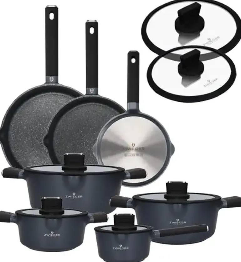 ZWIEGER VESNA Komplet 4 garnków z pokrywkami + Patelnie 20, 24, 28 cm + Pokrywki 24, 28 cm / non-stick / indukcja