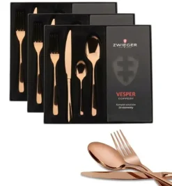 ZWIEGER VESPER COPPERY Sztućce komplet 72 elementy dla 18 osób / miedziane