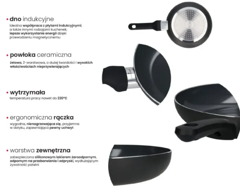 ZWIEGER VIRTU Komplet Patelnia 20, 24, 28 cm +pokrywki Zwieger 24, 28 cm | aluminium | powłoka ceramiczna | indukcja