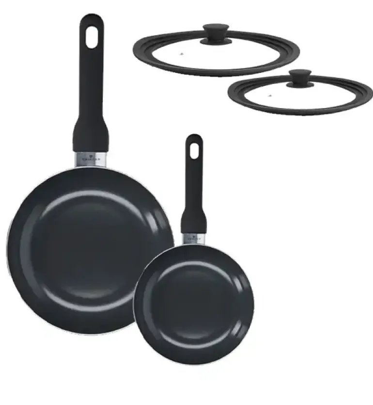 ZWIEGER VIRTU Komplet Patelnia 20, 28 cm + pokrywki silikonowe | aluminium | powłoka ceramiczna | indukcja