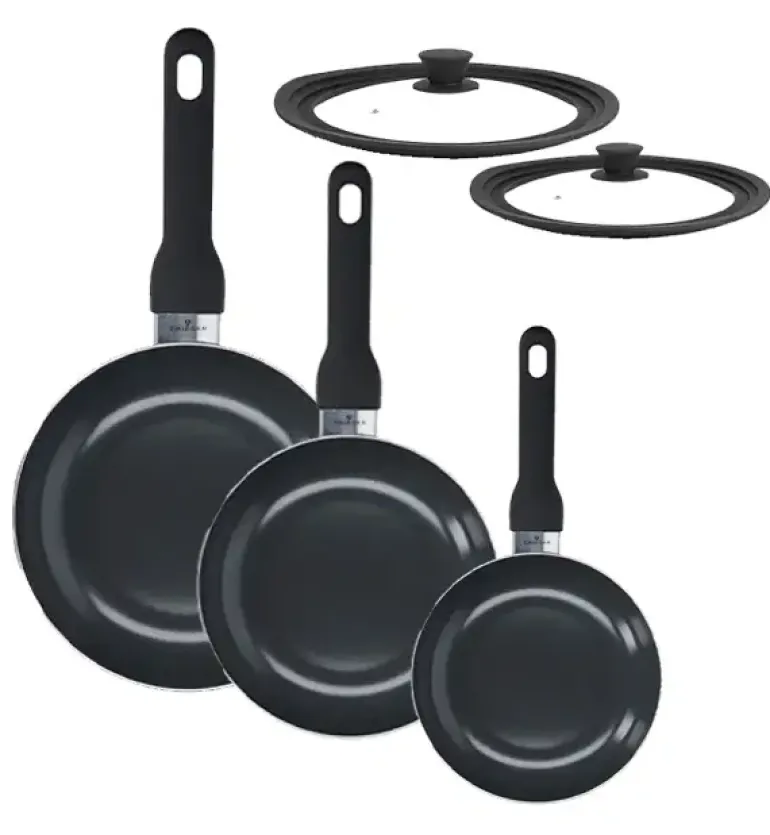 ZWIEGER VIRTU Komplet Patelnia 20, 24, 28 cm +pokrywki silikonowe | aluminium | powłoka ceramiczna | indukcja